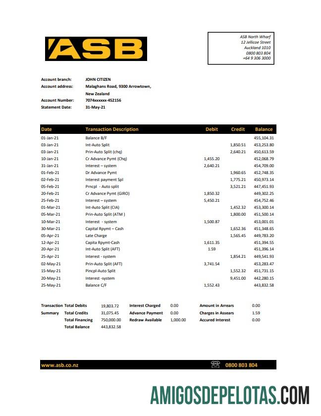 New Zealand ASB Excel Pdf amostra